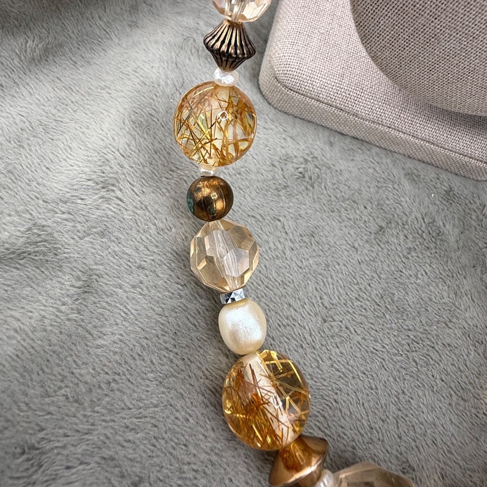 Vintage Estate Necklace Gold Tone Beaded Glitter Flapper Opera 30in